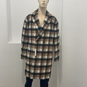 Paisley Gray Men's Brown Plaid Double-Breasted Slim Fit Coat Soft Touch Size M